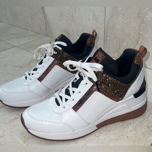 Michael Kors White and Brown Glitter Sneakers